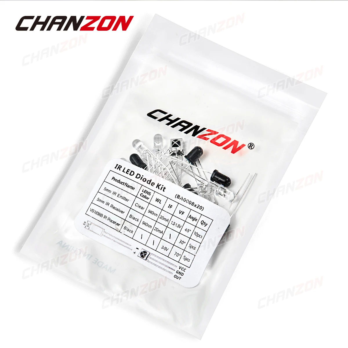 20 Stück 5 mm 940 nm VS1838B IR LED Emitting Diode Kit Sender Empfänger Infrarotlicht Lampe Emitter Fototransistor Sortiment – Detail 5