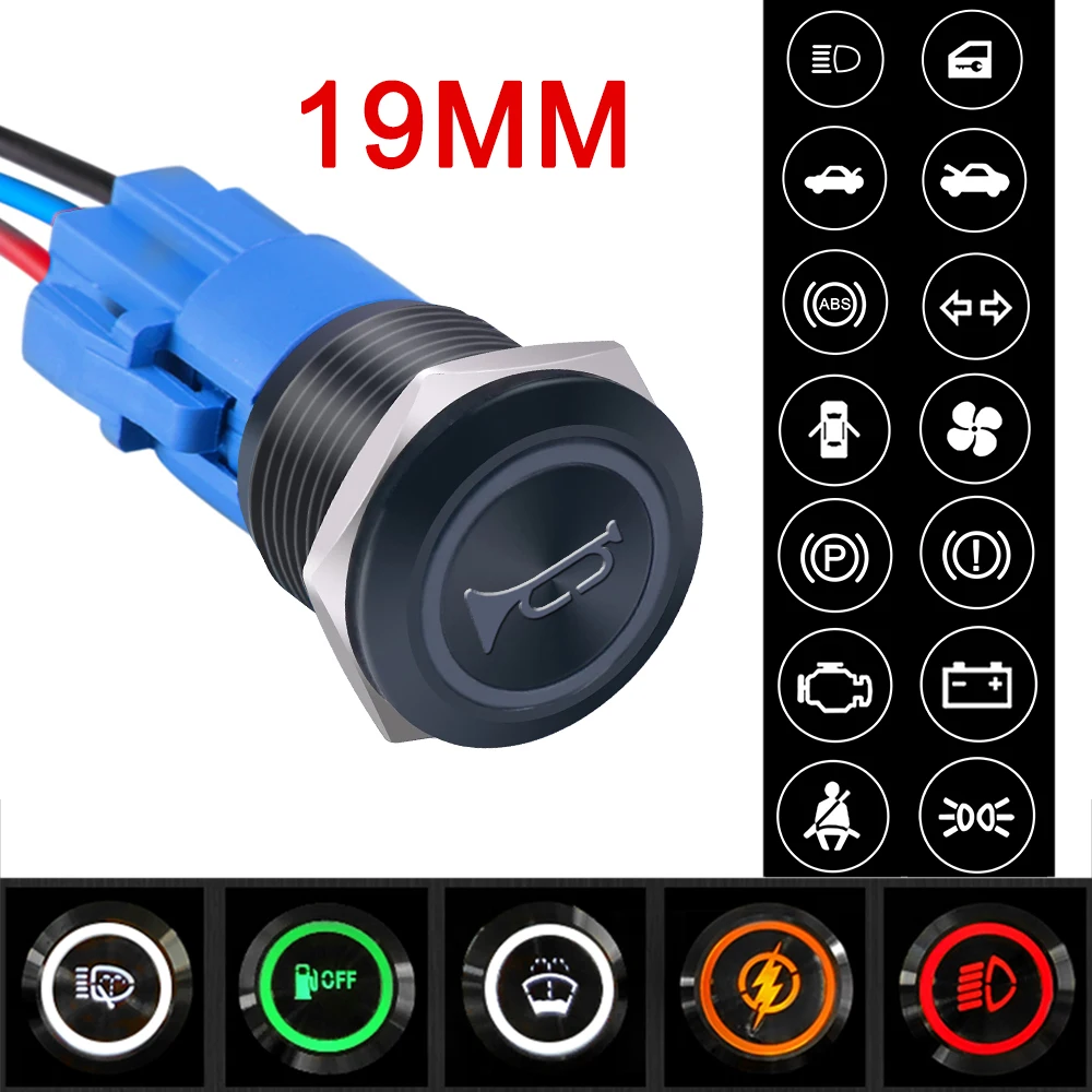 

19mm Black Shell Metal Push Button Switch 12V 24V Customization Light Waterproof Switches 3/4" Mounting Hole for Car RV Truck