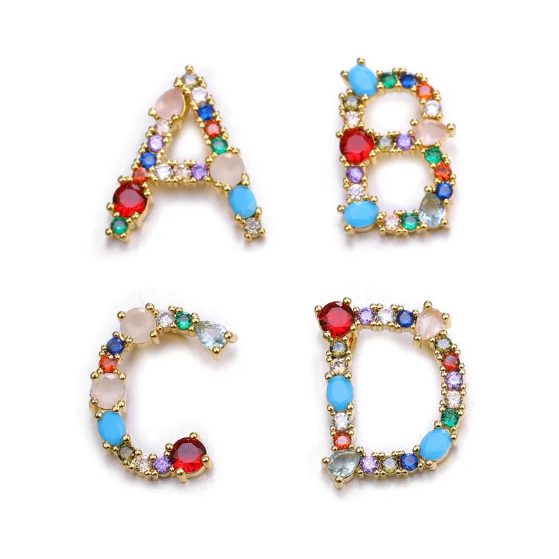 Juya Hand made Rainbow Crystals Opal Gems 26 Alphabet Letters Initial Charms For DIY Name Jewelry Making Supplies