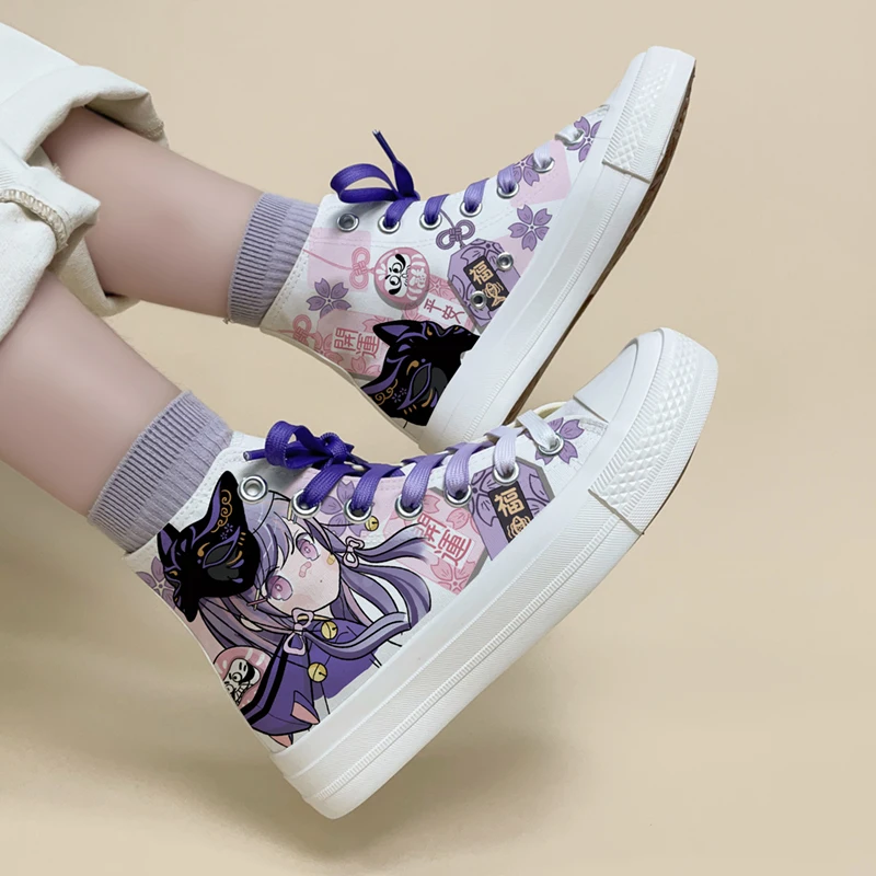 Amy and Michael Original Design Anmie Cartoon Sneakers Kawaii Girl Students Hand Painted Canvas Shoes  Women High Top Plimsolls