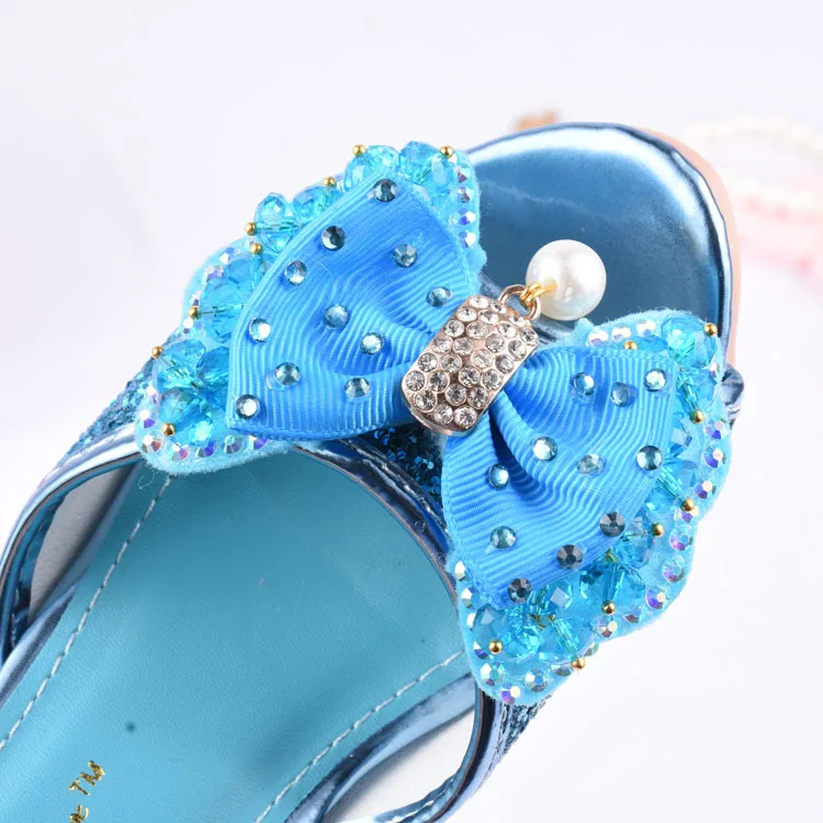 Girls Summer Sandals Slipper Sequined Princesse Children High Heel Party Dress Shoes Leather Slipper For Kids Slides