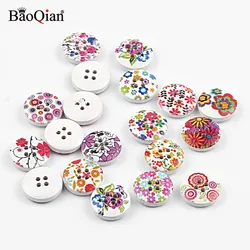 50Pcs 15mm Mixed Flower Painted Wooden Buttons For Clothing Scrapbooking Buttons Crafts DIY Needlework Sewing Accessories