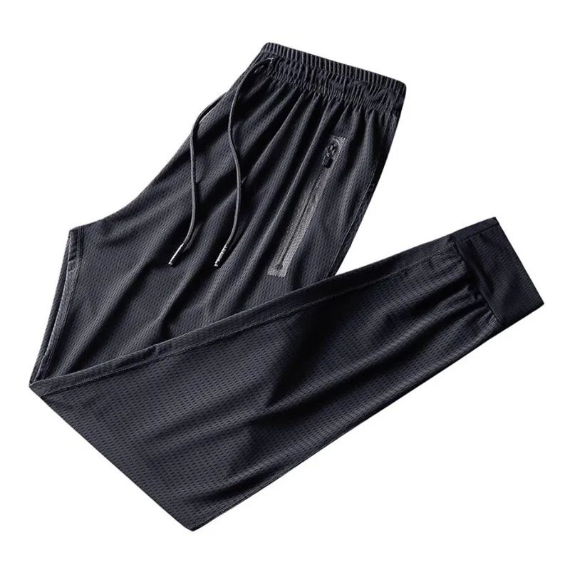 Summer quick-drying men's ice silk plus size XL air conditioning pants 150kg beam mouth close mouth long pants 9xl