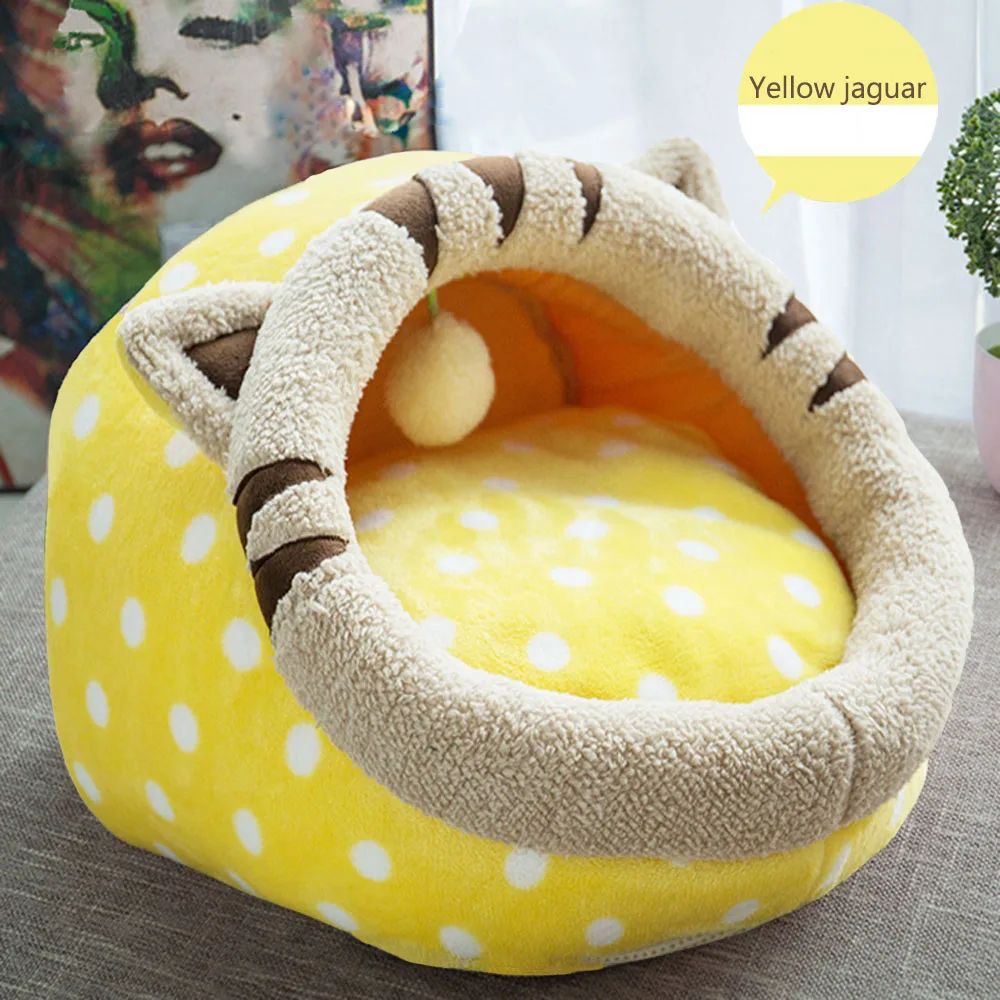 Cat Bed Leopard Cow Cartoon Dog Bed House Tent Winter Warm Removable Washable Cat Beds kennel Sponge Padded Portable Puppy Sofa