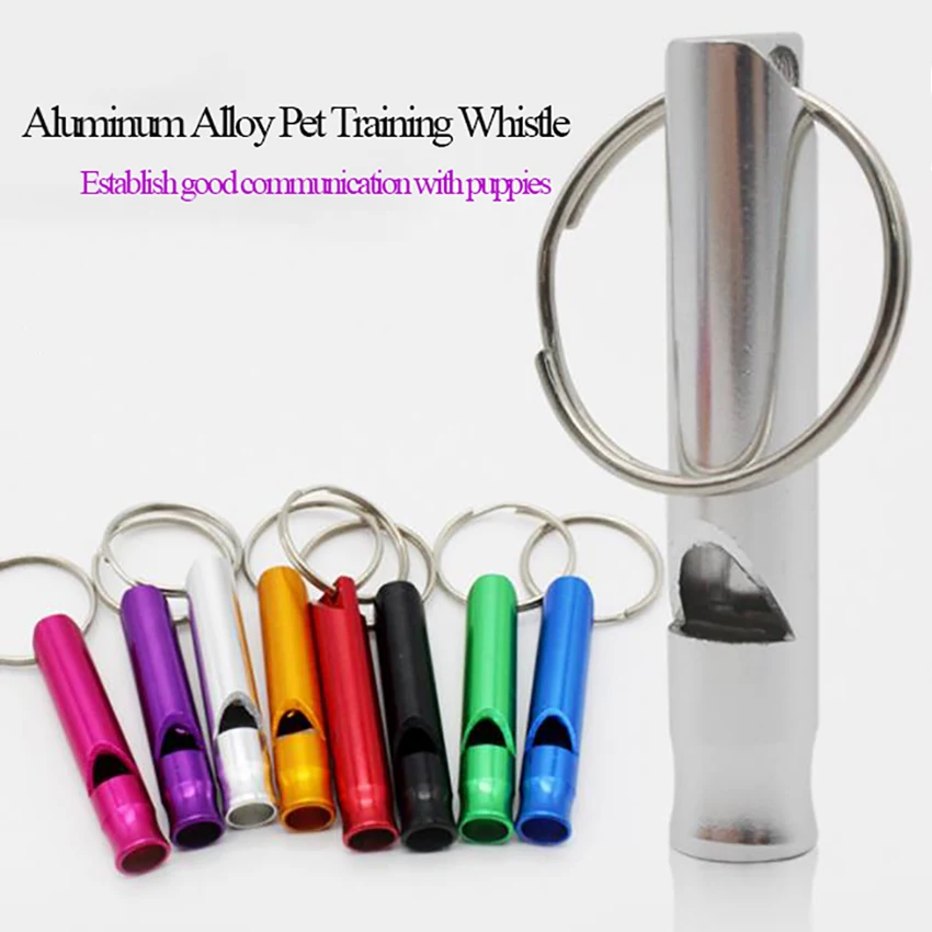 Portable Aluminum Alloy Pet Dog/Puppy Anti Barking Training Whistle, Cat Dog Training Sound Calling Flute With Keychain