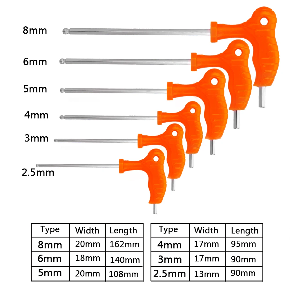 DIYWORK Spanner Hand Tool High-carbon Steel Inner Hexagon Wrench 2.5mm 3mm 4mm 5mm 6mm 8mm T Handle Allen Hex Key Wrench