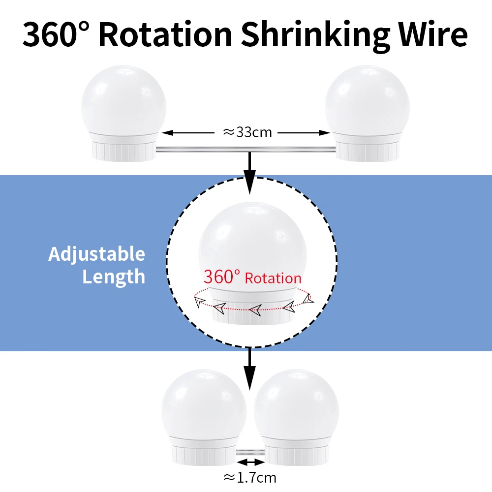 Makeup Mirror LED Light Lamp USB Hollywood Mirror Vanity Light Bulb Cosmetic LED Dressing Table Lighting Dimmable LED Wall Lamp