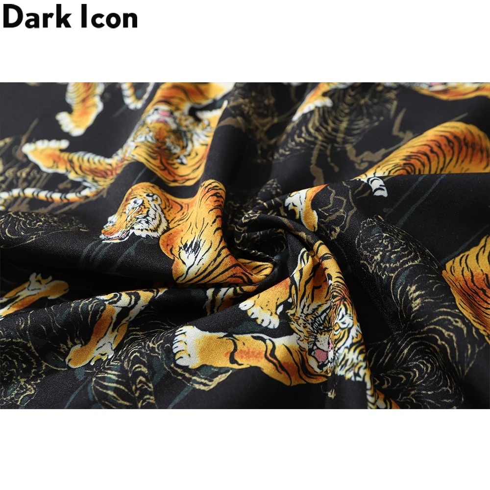 Dark Icon-camisa con estampado de tigre para hombre, Polo de Material fino, blusa hawaiana, moda urbana, verano, 2024