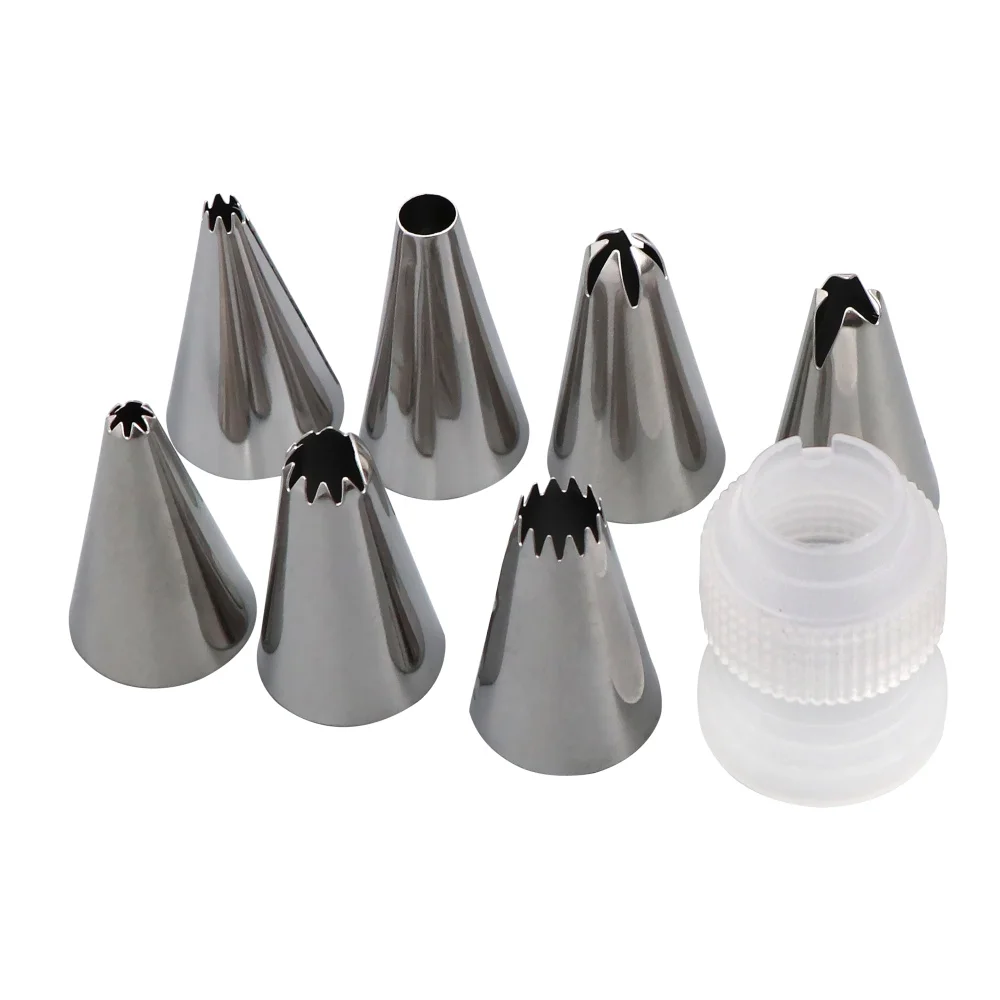 

7Pcs Stainless Steel Pastry Nozzle Set Icing Piping Nozzle Baking Pastry Tips Cupcake Cake Decorating Tools Baking Kit