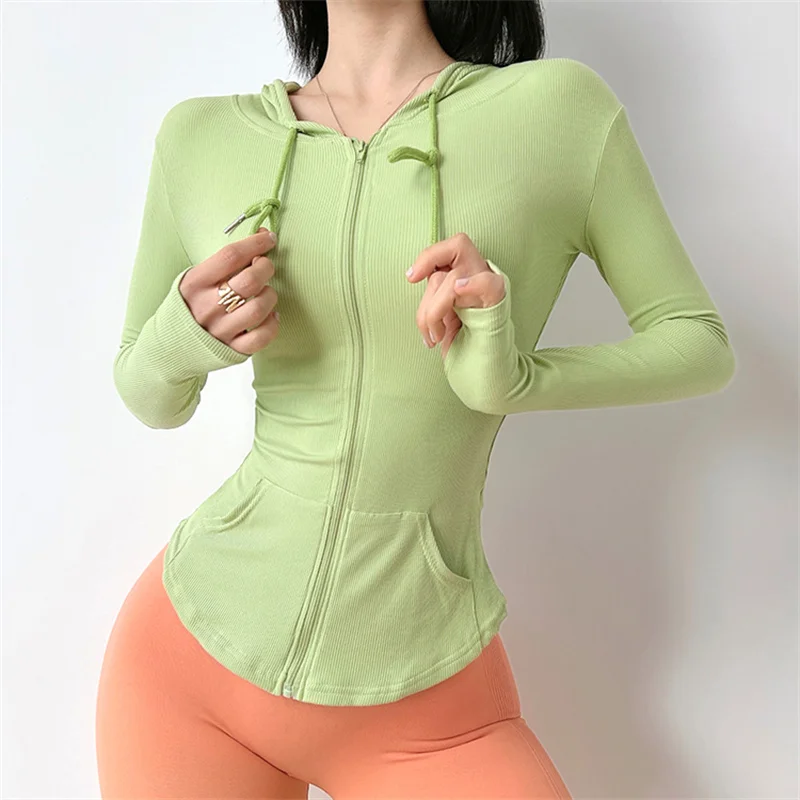 Women Silm Hood  Sportswear Sports Top Tracksuit Zipper  T-shirt Long Sleeve Workout Top Fitness Jacket