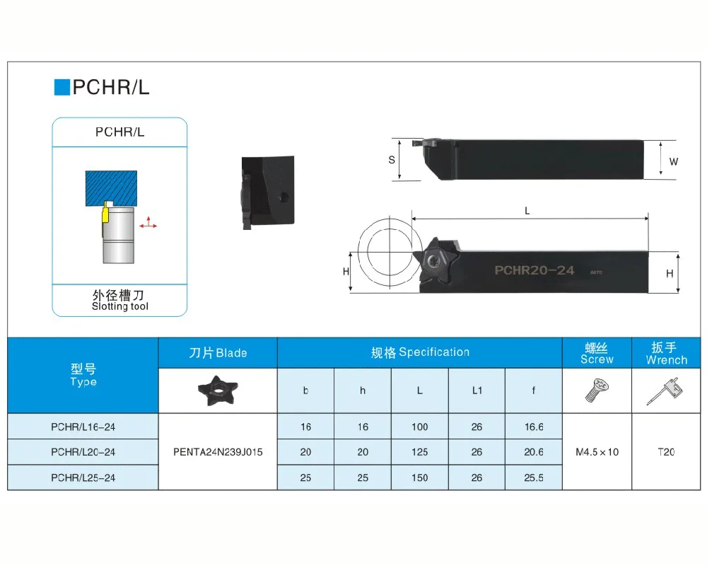 1pc PCHR20-24 Cutting Tool Holder slotting External Grooving Turning CNC Lathe Tool for PENTA24 Carbide Insert