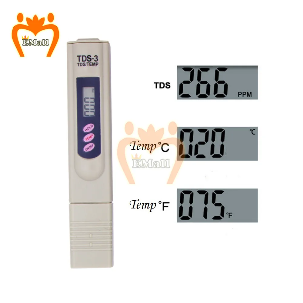 Portable Digital Water Filter Measuring Pen Meter Water Quality Purity Tester 0-990ppm TDS Meter Tool With Battery Thermometer