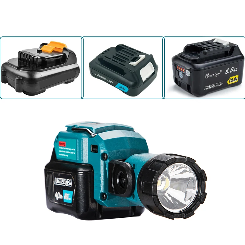 For Makita for Dewalt 10.8V 12V Li-ion Battery LED Cordless Work Light Portable Spotlight Work Lamp Flashlight DCB120