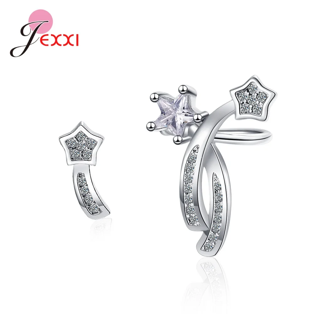 Geometric Star Comet Asymmetry Stud Earrings for Women Clear CZ Bright Meteor Ear Stud 925 Sterling Silver Jewelry Femme