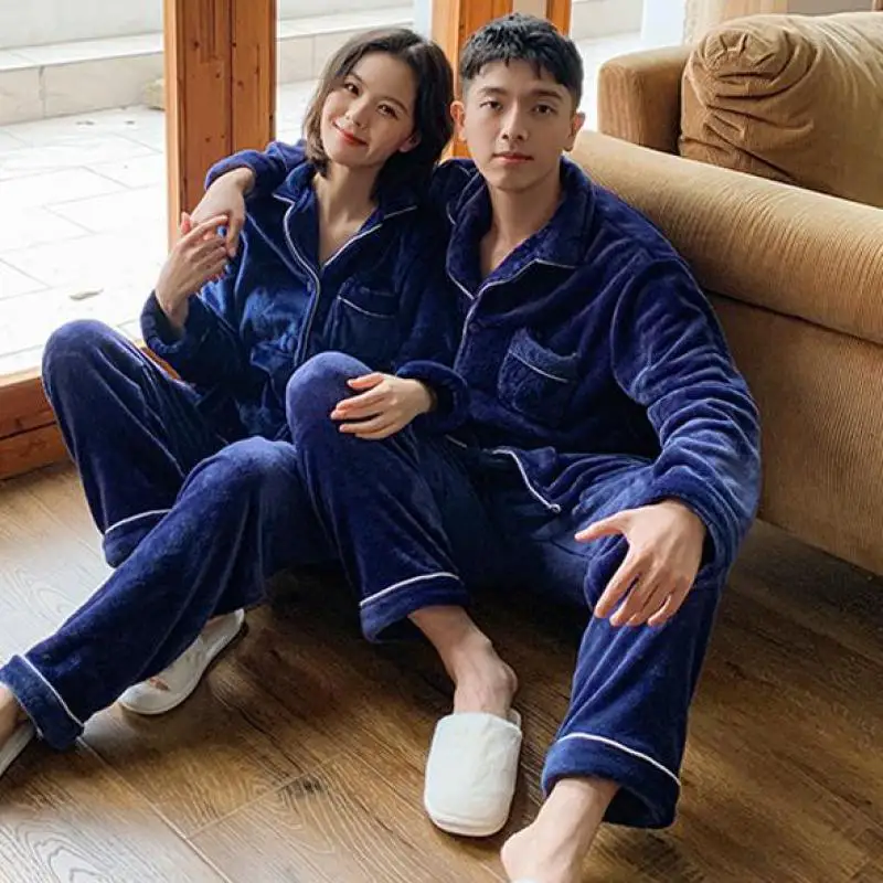 Couple Pajamas Suit Winter New Coral Fleece Sleep Set Home Clothing Intimate Lingerie Casual Soft Nightwear Flannel Pyjamas