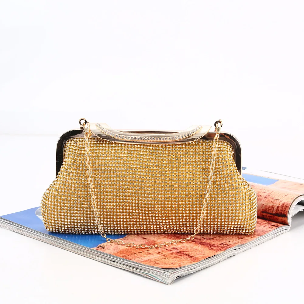 Solid Satin Rhinestone Hobos Evening Bags Female Shinny Clutches Small Handbags Fashion Ladies Wedding Banquet Purse Designer