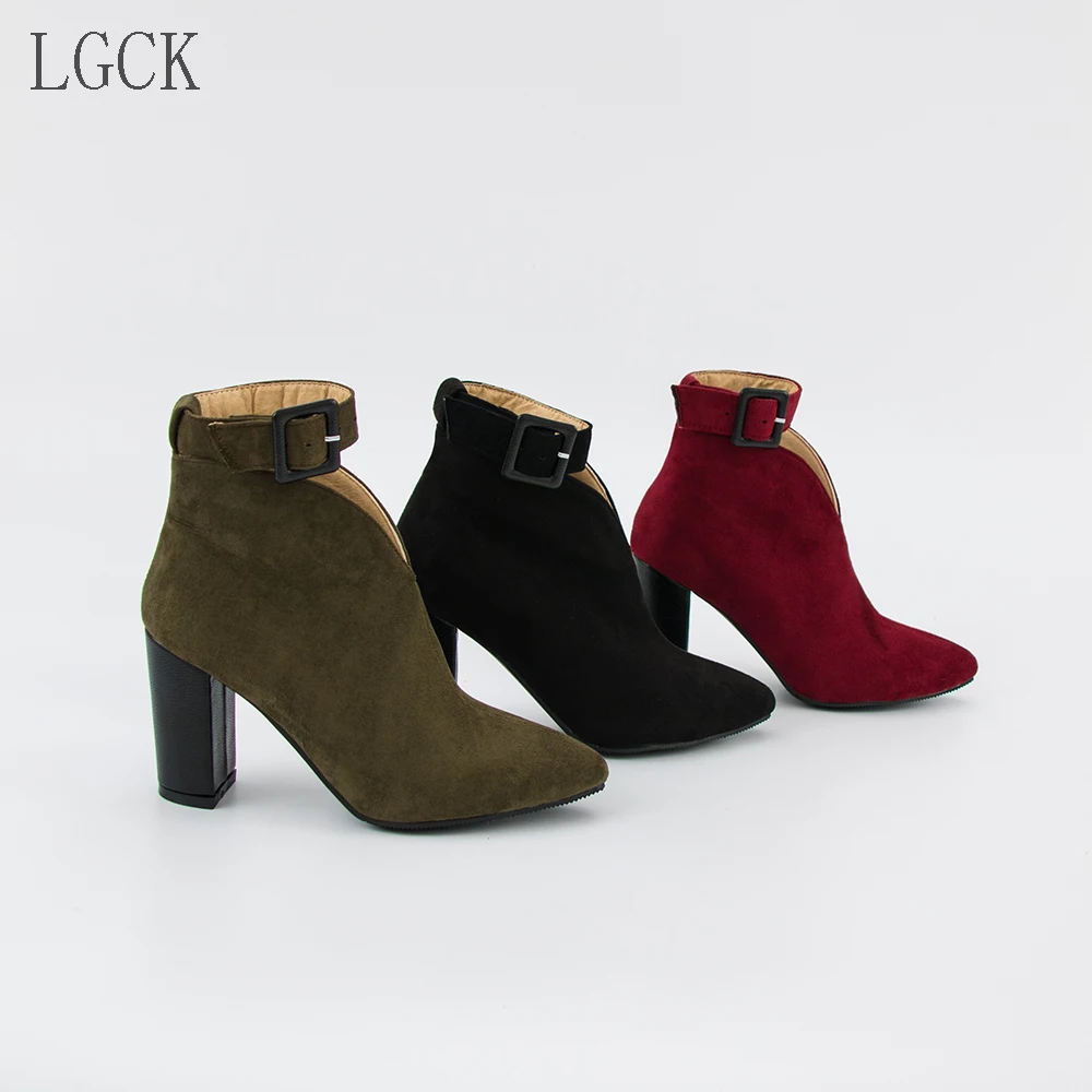 Plus Size 34-46 Ankle Boots High Heels Buckle Zipper Warm Women Shoes Thick Heel Martin Short Boot Pumps Ladies Casual Footwear