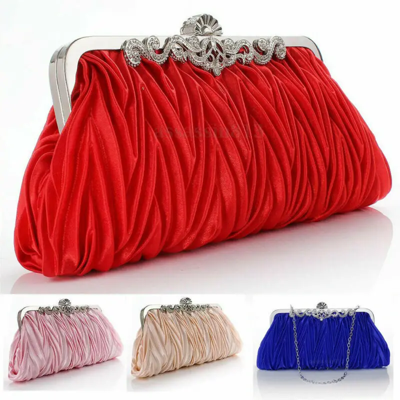 Women Crystal Evening Clutch Bag Ladies Wedding Party Handbag Prom Purse Chain Ruffle Shoulder bag