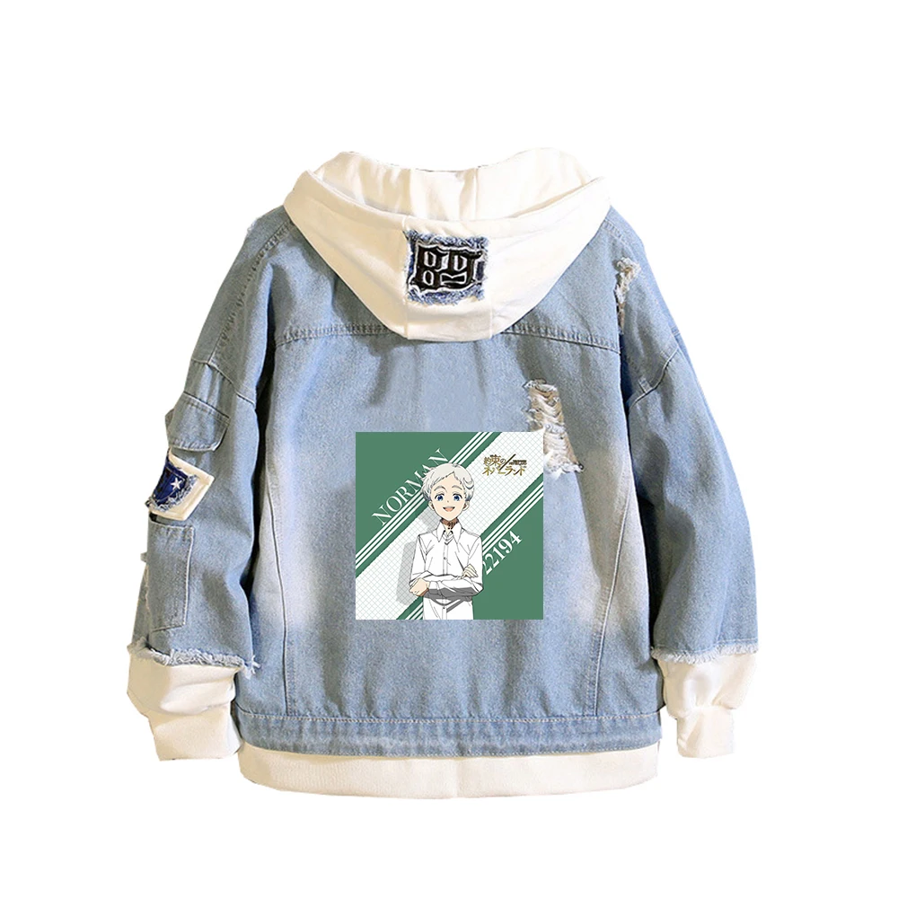 The Promised Neverland Women Jeans Jacket Emma Demin Windbreaker Harajuku Spring Hoodies Anime Streetwear Couple Hooded Clothes