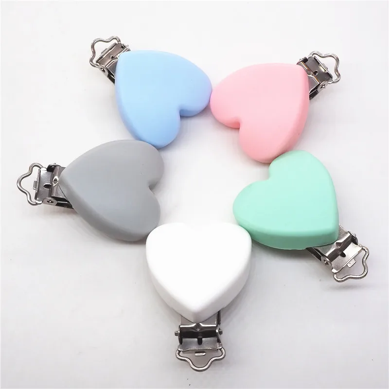 Chenkai 20PCS BPA Free Silicone Heart Clips DIY Baby Pacifier Dummy Teether Chain Holder Clips Soother Nursing Toy Accessory