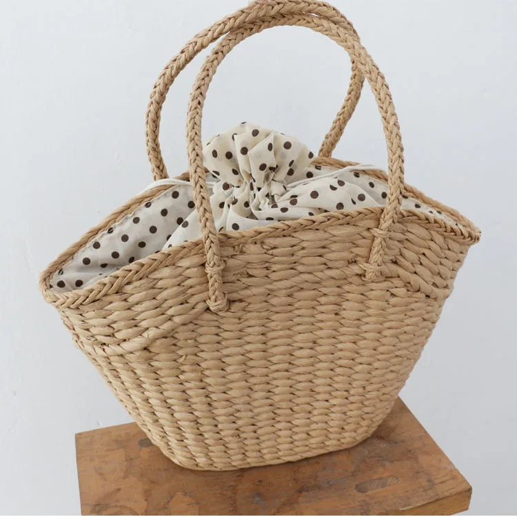 2021 Fashion Rattan Women Handbags Wicker Woven Lady Shoulder Bags Summer Beach Straw Bag Large Capacity Tote Dot Big Baskets