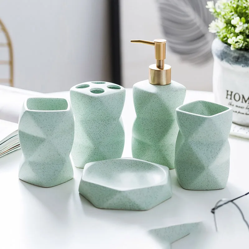 

Five-Piece Bathroom Creative Irregular Tooth Cup Lotion Bottle Soap Box Toothbrush Holder Toilet Set Bathroom Accessories