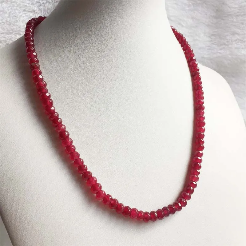 Rare 4*6MM Faceted Red Ruby Necklace Vintage Natural Stone Jewelry Noble Elegant Exquisite Beaded Chain Choker Collier