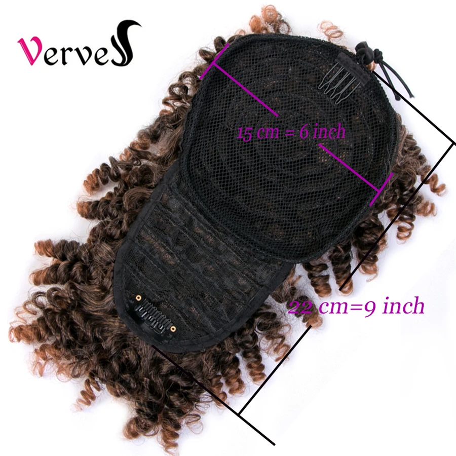 2 Pcs High Puff Afro Kinky Curly Synthetic Ponytail with Bangs Ponytail Hair Extension Drawstring Short Afro Pony Tail Clip in