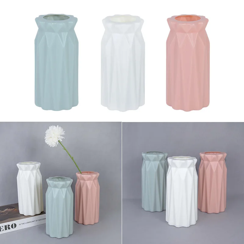 Creative Pink/White/Blue Green Imitation Anti-ceramic Flower Pot Vase Home Ornament Unbreakable Flower Arrangement Container