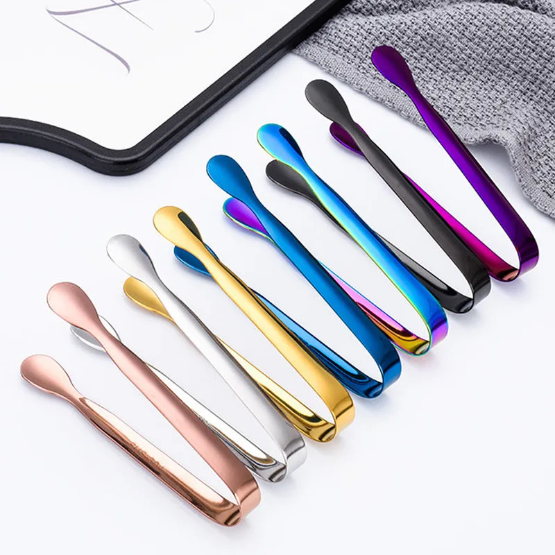 200Pcs/Lot Colorful 304 Stainless Steel Sugar Clamp Tongs Clip Ice Cube Coffee Bar Buffet Kitchen 11cm Factory wholesale