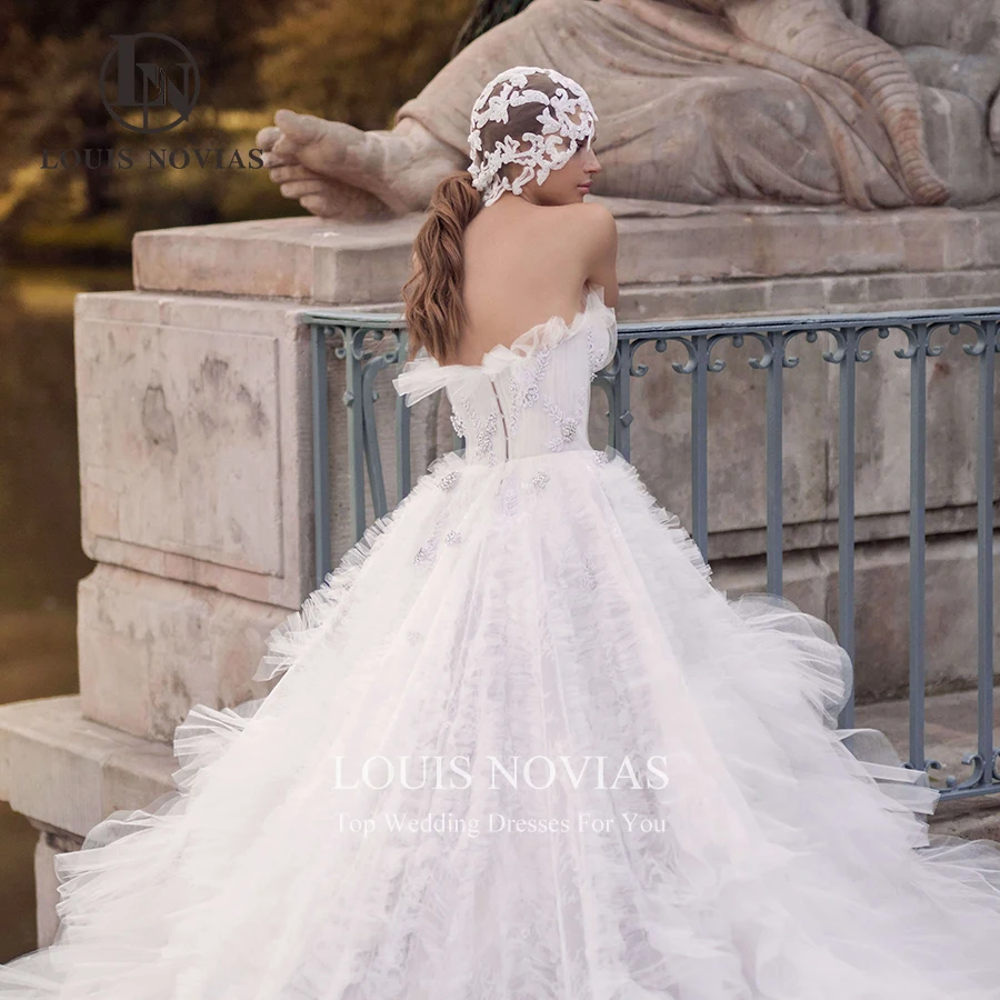 LOUIS NOVIAS Wedding Dresses 2022 Sexy Illusion Tulle Pleat Sweetheart Sleeveless A-Line Puffy Ball Gown Tiered Robe De M