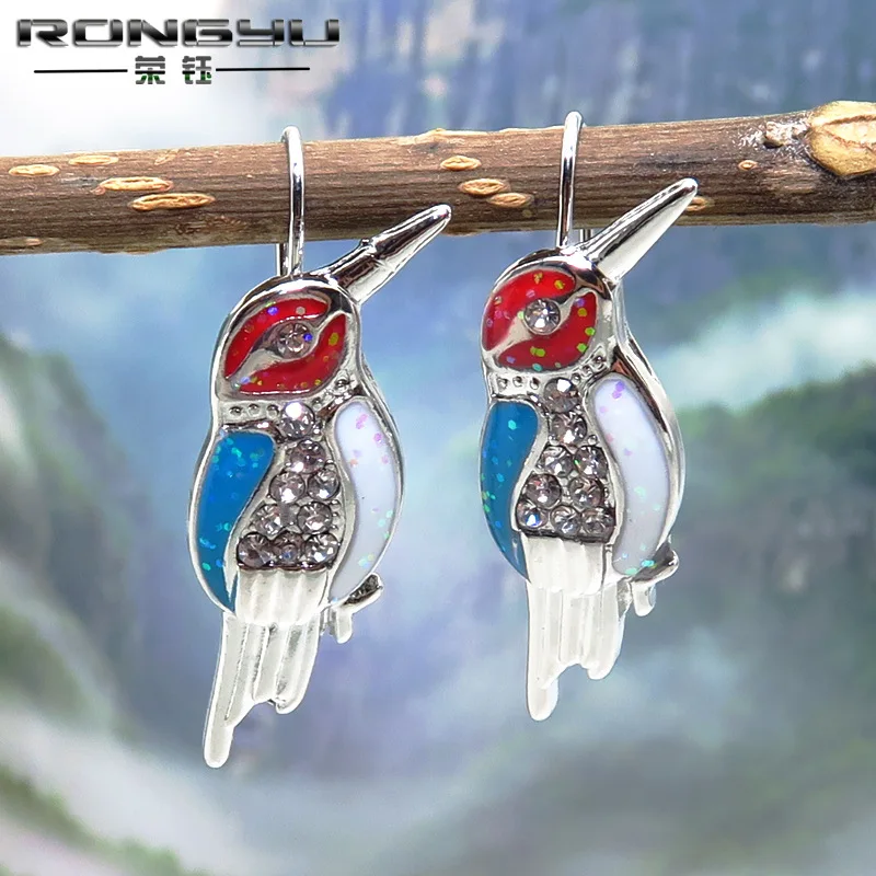 серьги 2021 тренд новинка  серьги женские  пирсинг обманка  jewelry  Rongyu 2021 Новые красочные квадратные опаловые Aobao милые животные Висячие серьги для женщин модные милые Волшебные птицы Висячие женские серьги