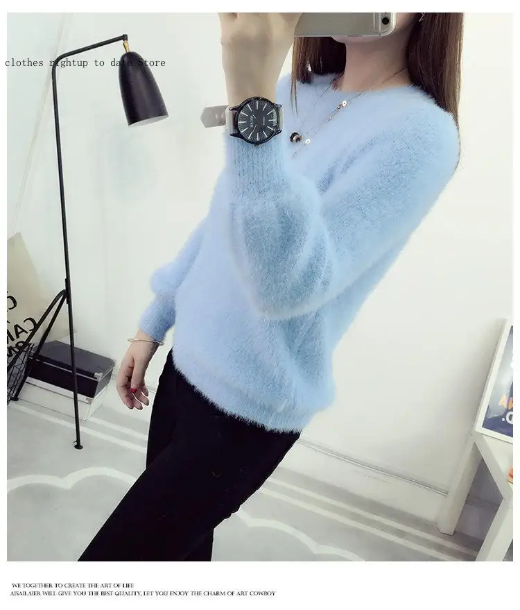 O-Neck Pullover Long Sleeve Casual Sweater Knitted Tops Women Candy Colors Sweaters Fashion Autumn Winter Warm Mohair