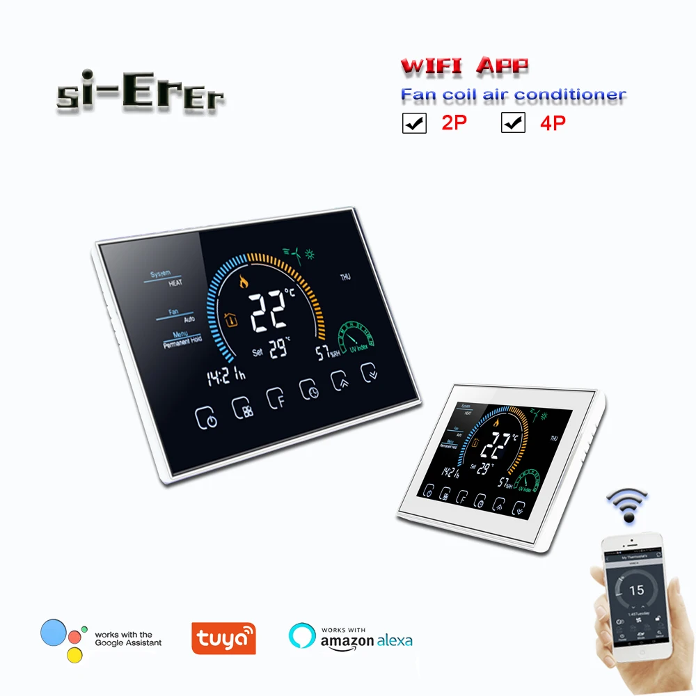 95-240VAC 2pipe 4pipe fan coil thermostat cooling/heating thermostat,TUYA WIFI programmable Works with Alexa Google Home