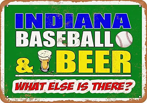 Indiana Baseball and Beer - Retro Wall Decor Home Decor 8 x 12 Metal Sign