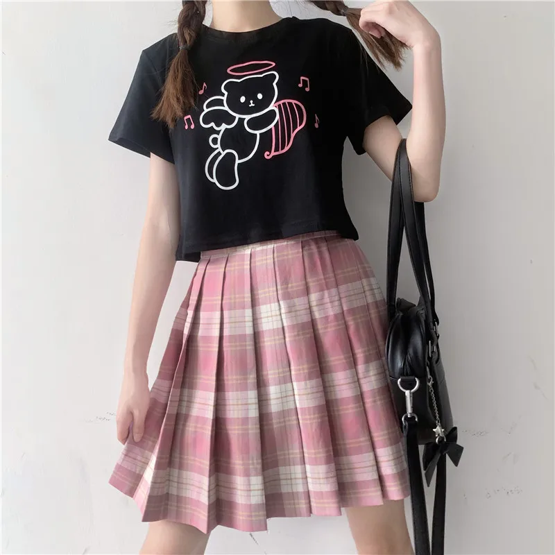 Weet-uniforme universitario japonés jk, camiseta de manga corta de cintura alta con ombligo corto de oso de dibujos animados, Tops para mujer, camisa escolar para niña