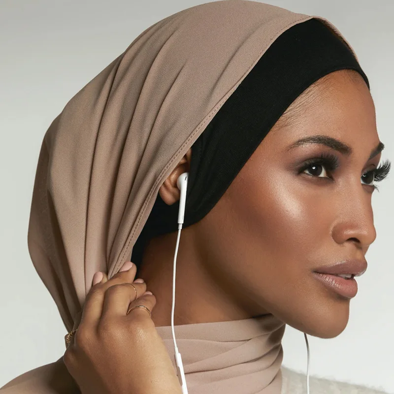 Algodão sob o lenço com furo de orelha para senhoras muçulmanas, estiramento Jersey, Hijabs internos, Rodada Frente Hijab Caps, Turbante Feminino, Bonnet, Novo