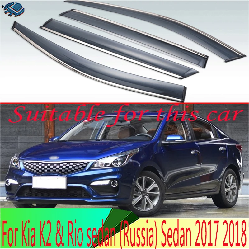 For Kia K2 & Rio sedan (Russia) Sedan 2017 2018 Plastic Exterior Visor Vent Shades Window Sun Rain Guard Deflector 4pcs