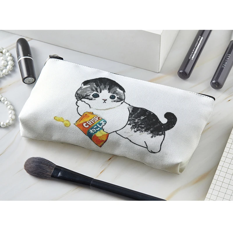 Kawaii Cartoon Cat Print Cosmetic Bag, Saco de Higiene Pessoal Portátil Bonito Das Mulheres, Saco De Maquiagem De Viagem, Bolsa Organizadora, Estojo