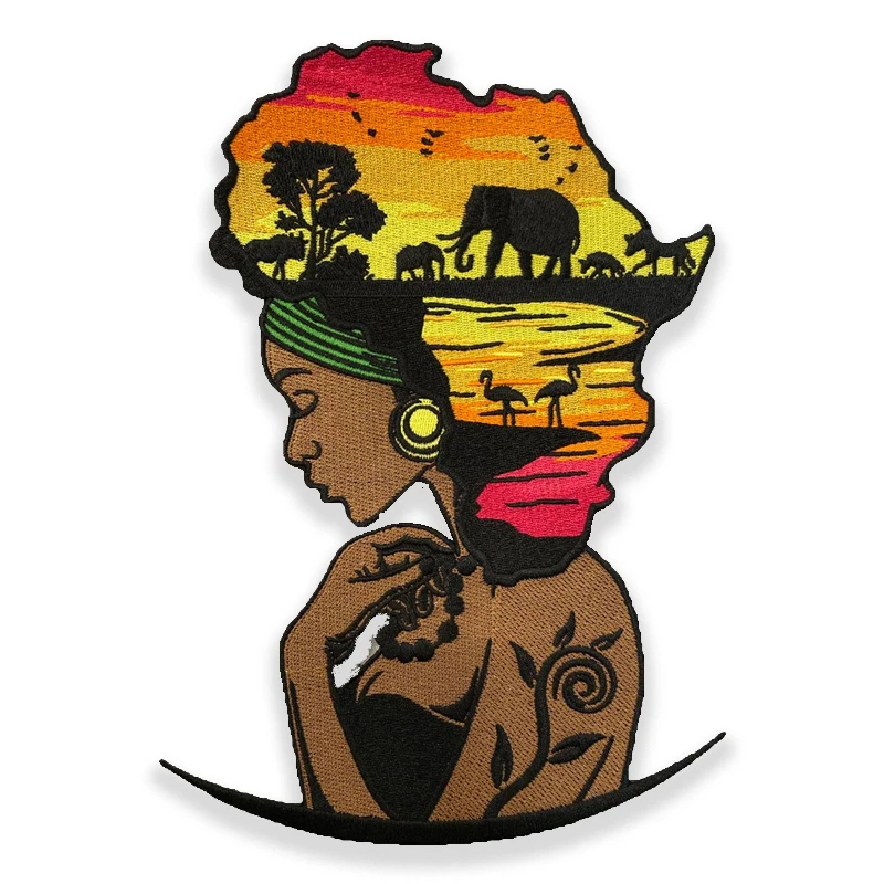 Exclusive Mother Africa 100% Embroidered Large Embroidery Patch Iron-On Applique Black History Month Gift Decorative Clothing