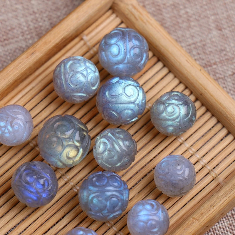 one piece  carved round 12mm Labradorite nature for making jewelry necklace FPPJ wholesale loose beads