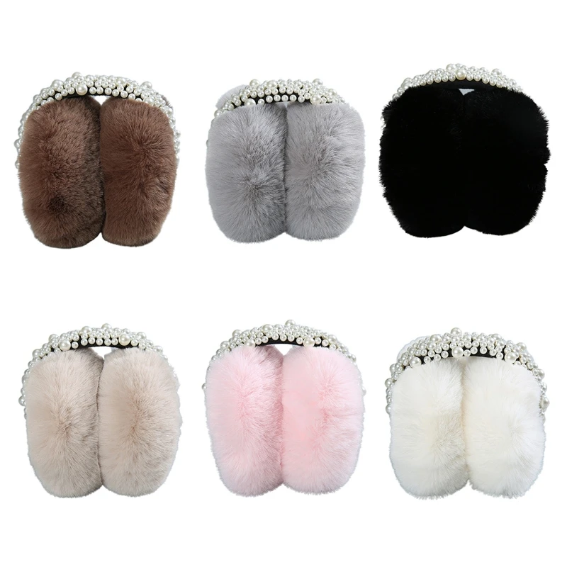 Ear Muffs for Womens Cute Ear Muffs Winter Ear Warmers Faux Fur Outdoor Ear Covers Elegant Pearl Bead Earmuffs For Lady