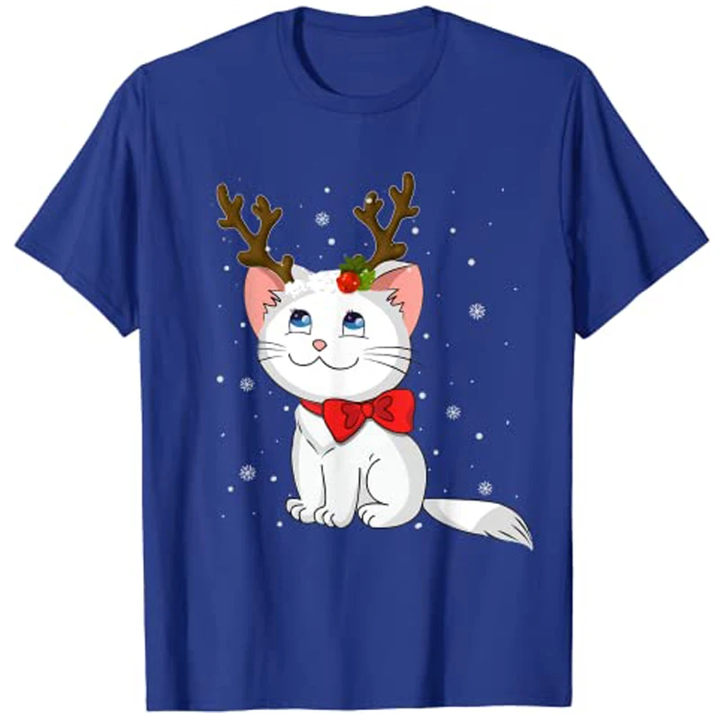 Christmas Cat Reindeer Antlers Gift for Men Women Boys Girls Holiday T-Shirt Family Matching Tee Tops