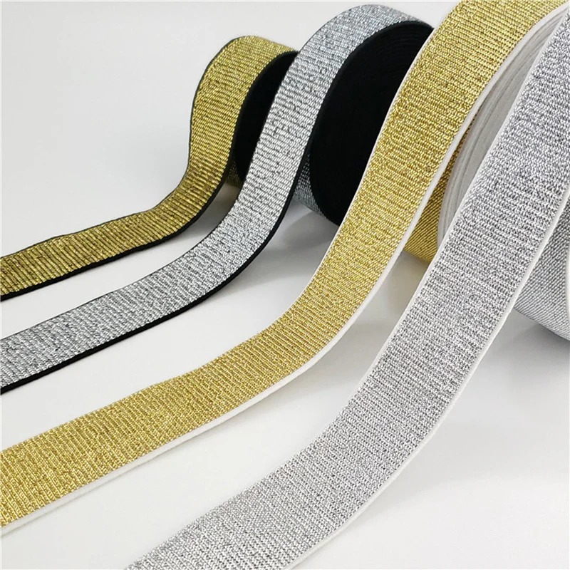 

5/10meters 25-50mm Gold Silver Silk Elastic Band Polyester Rubber Webbing DIY Waistband Skirt Belt Sewing Accessories