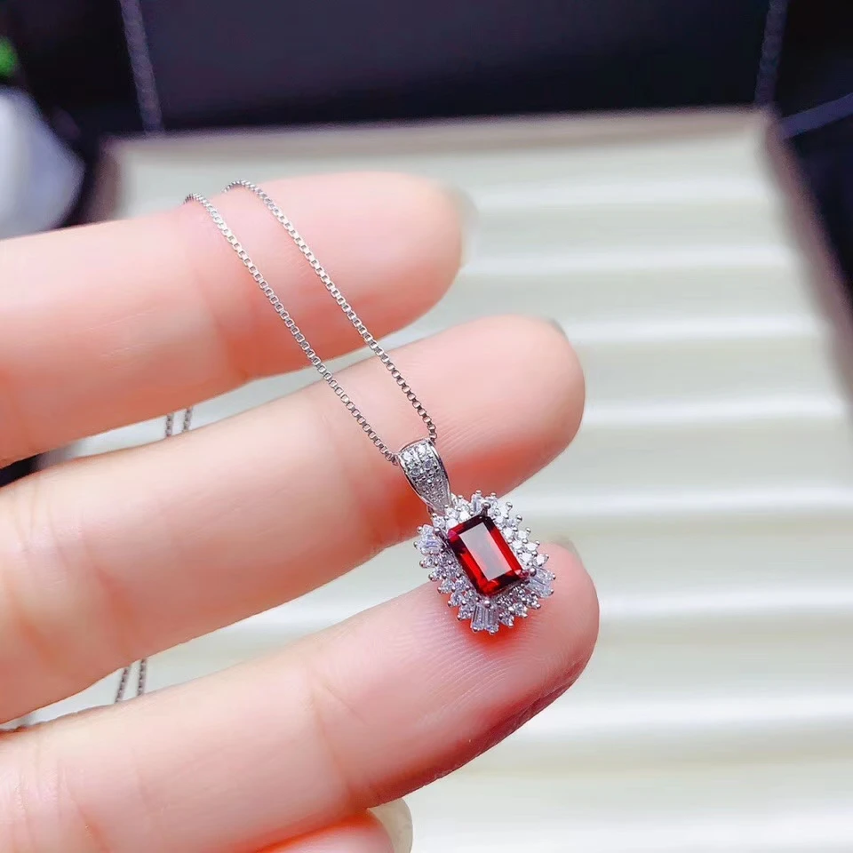 recommend new classic garnet gemstone necklace for women ornament real 925 silver natural gem good shiny red color birthday gift