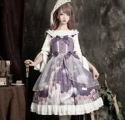Princess tea party sweet lolita strap dress vintage lace bowknot cute printing victorian kawaii girl gothic lolita loli cos