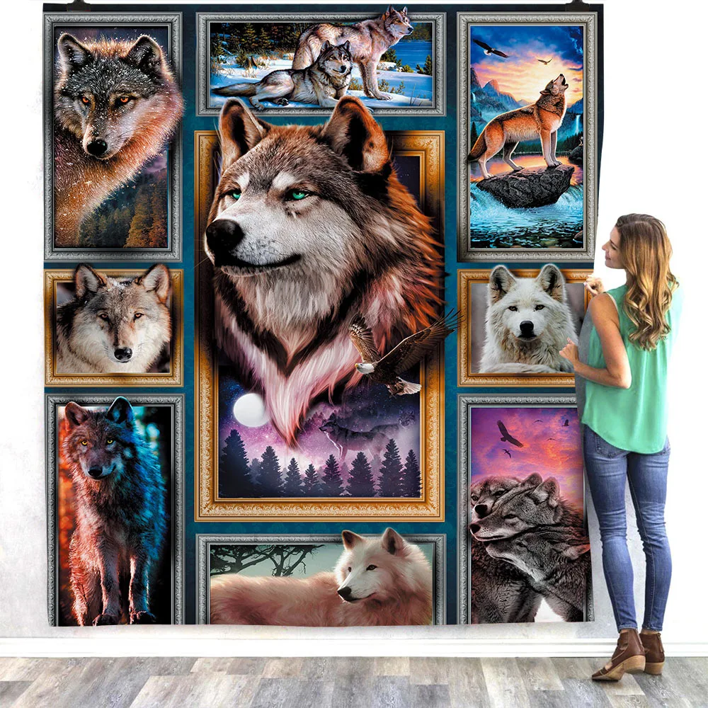 Wolf 3D Printed fleece blanket Beds Hiking Picnic Thick Fashionable Bedspread Sherpa Throw Blanket Drop Shipping 06