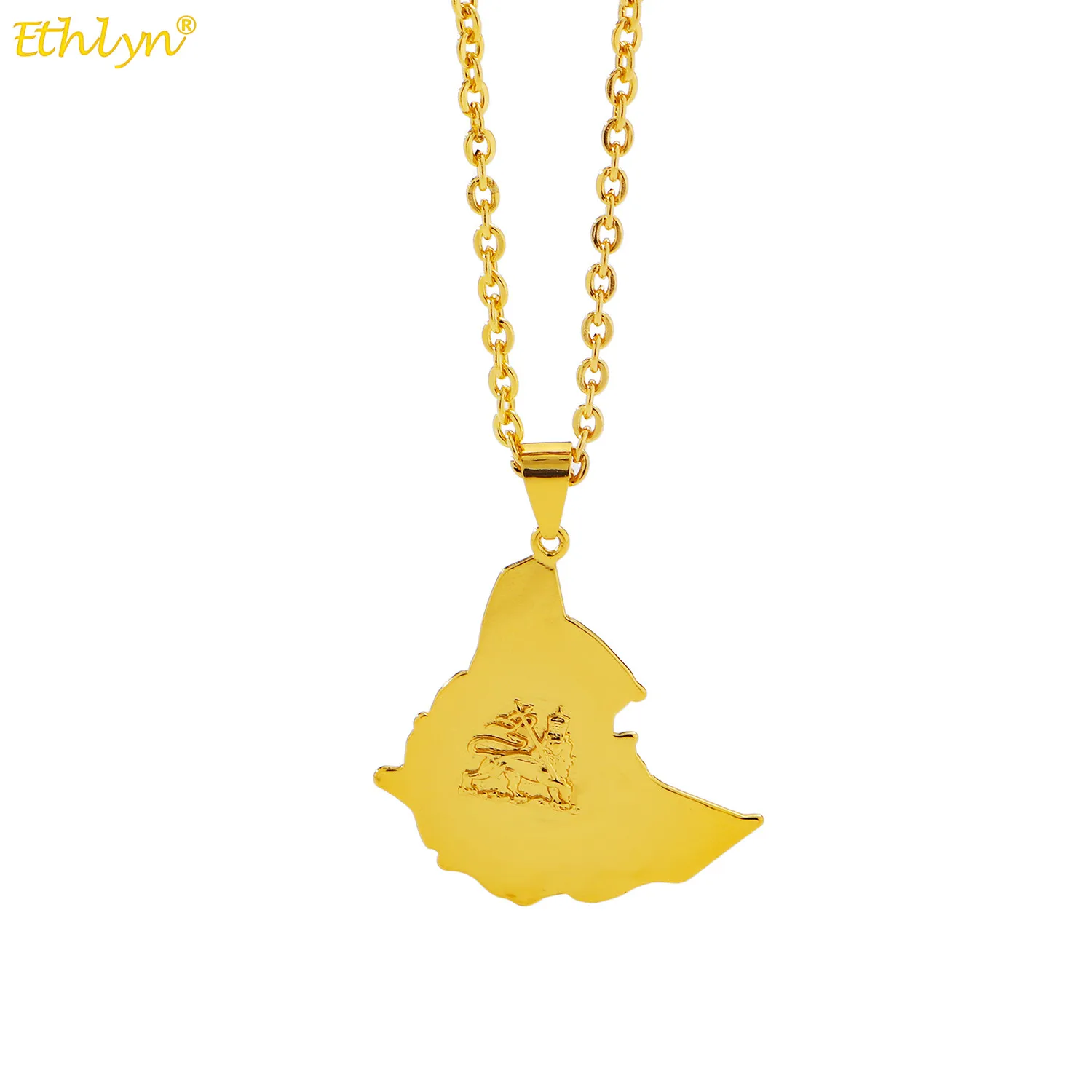 Ethlyn Gold สีแอฟริกาเอธิโอเปีย Lion สร้อยคอถนนแฟชั่นเครื่องประดับเอธิโอเปียแผนที่สร้อยคอจี้สำหรับผู้หญิงของขวัญ MY156