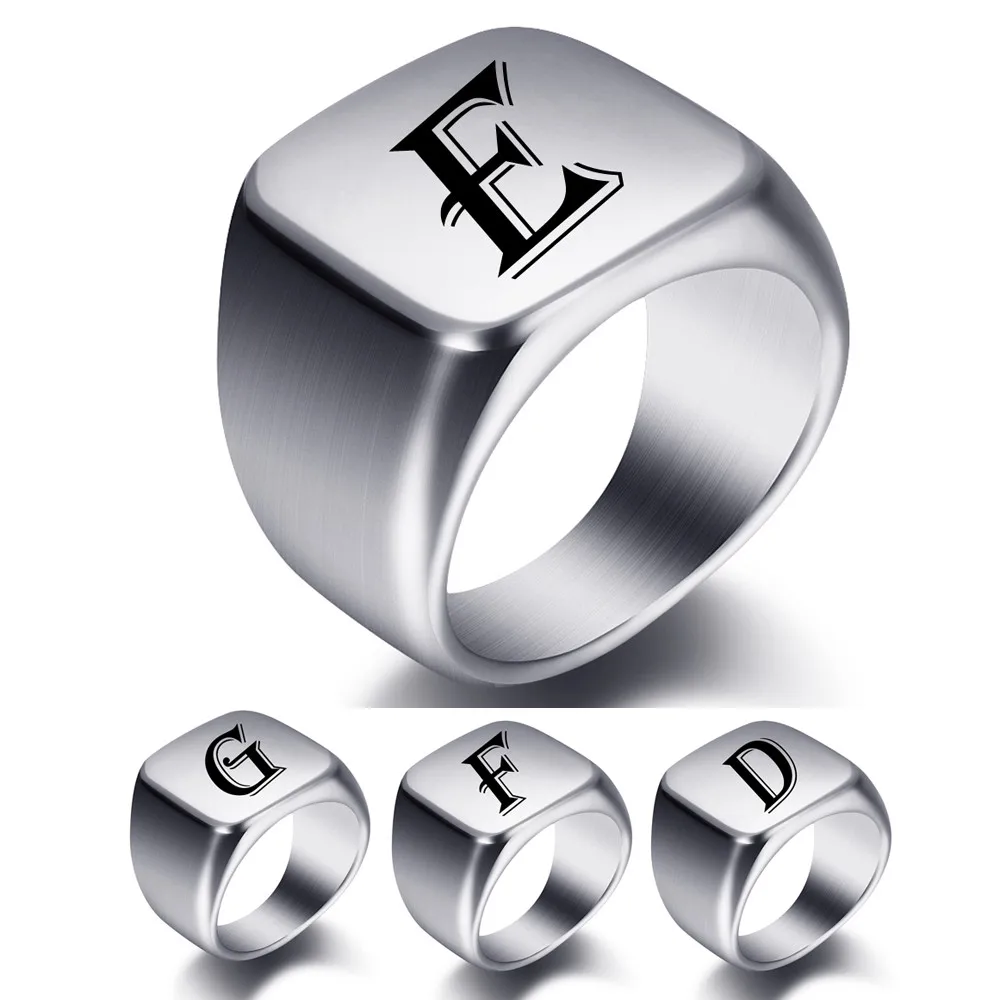 

Personalised Initial Ring Engrave A to Z Alphabet Stainless Steel Signet Blank Plain Ring Band 12 Zodiac Ring For Men and Women