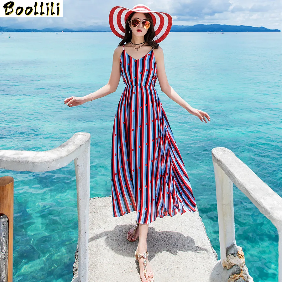 

Summer Dress Boollili 2023 Striped Dress Women Clothing Sling Chiffon Bohemian Beach Dresses Sexy Long Vestidos Verano 2023